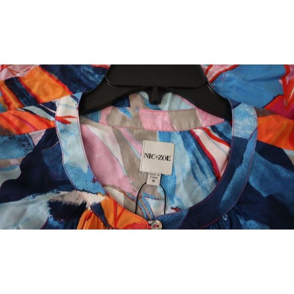 Nic+Zoe Women's Sz Small Blue Multi Tropical Mirage Print Woven Blouse Top $148 - Picture 7 of 8